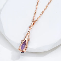 Fashion 585 Rose Gold Color Long Pendant Necklace for Women Water Drop Purple