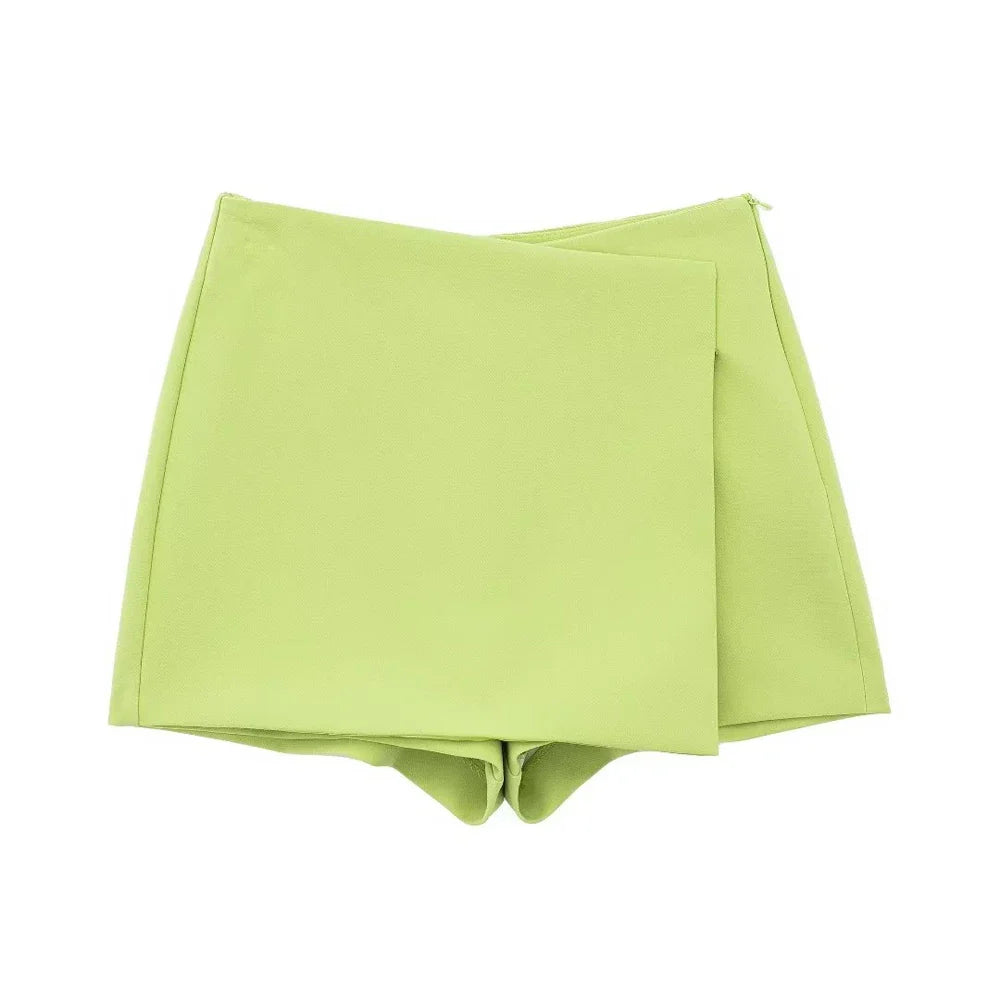 Women Fashion Pareo Style Asymmetric Shorts Skirts Vintage High Waist Side Zipper Female Skort Mujer