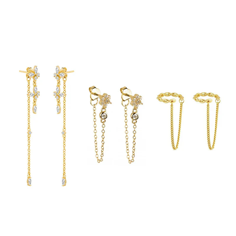 TIANDE Butterfly Chain Drop Dangle Earrings Set For Women Zircon Flower Flower Stud Earrings Woman Piercing Jewelry Accessories