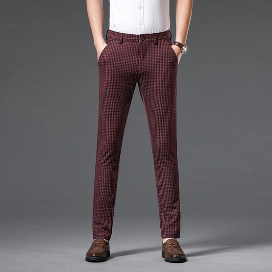 Clothing Spring Summer Plaid Pants Men Business Red Khaki Grey Suit Pant