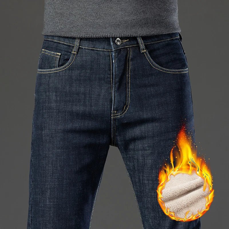 Straight Pants Man Lamb Fluff Baggy Jeans Business Casual Fleece Soft Denim