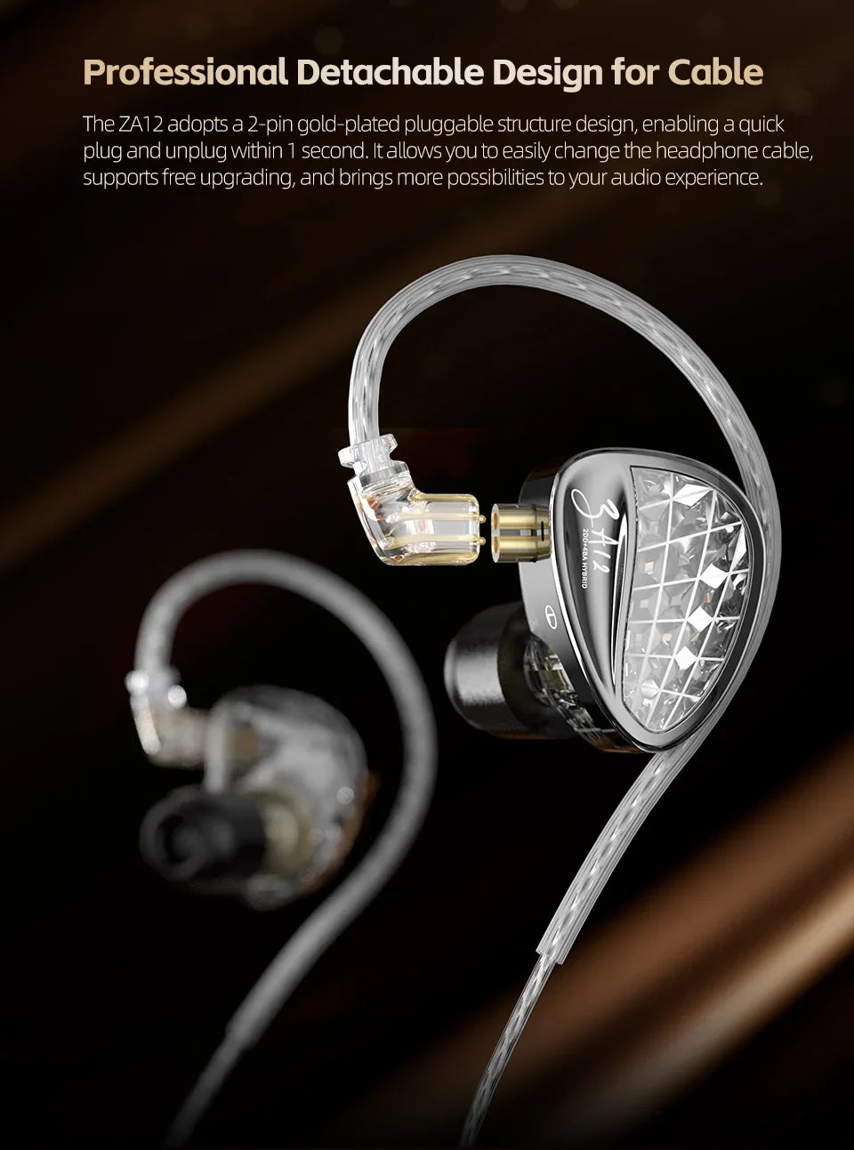 KZ ZA12 2DD+4BA Hybrid IEM Headphones Wired InEar Monitor Hifi Adjustable Tuning Earphones Sports Noise Cancellin Gaming Headset