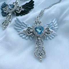 Accessory Wings Cross Pendant Necklace Y2K Jewelry Heart Crystal