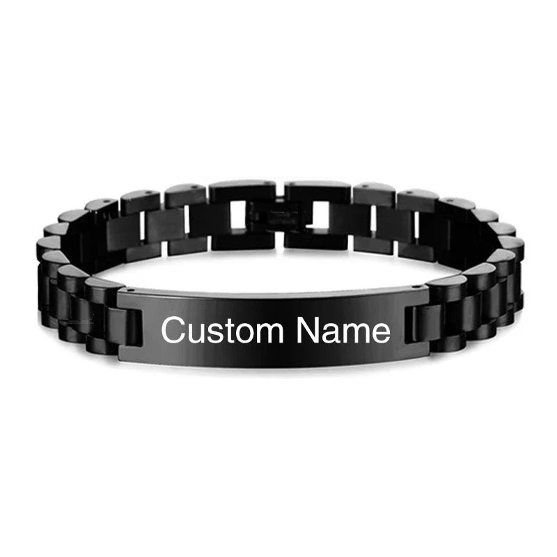 Personalized Engravable Stainless Steel ID Bracelets for Men Custom Engrave Name Plate Identity ID Bar Bracelets for Him19-21CM