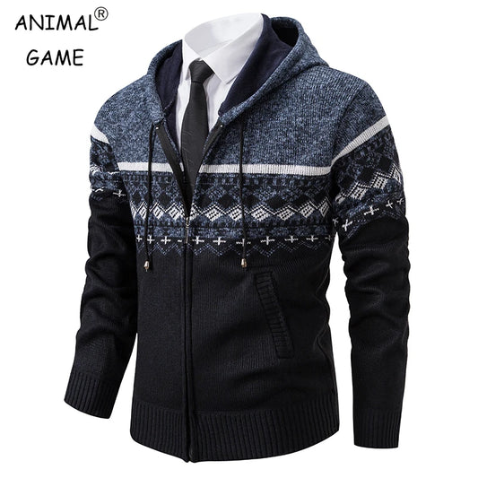 Mens Cardigan Korean Knit Coats with Hooded Vintage Sweater Men Woolen
