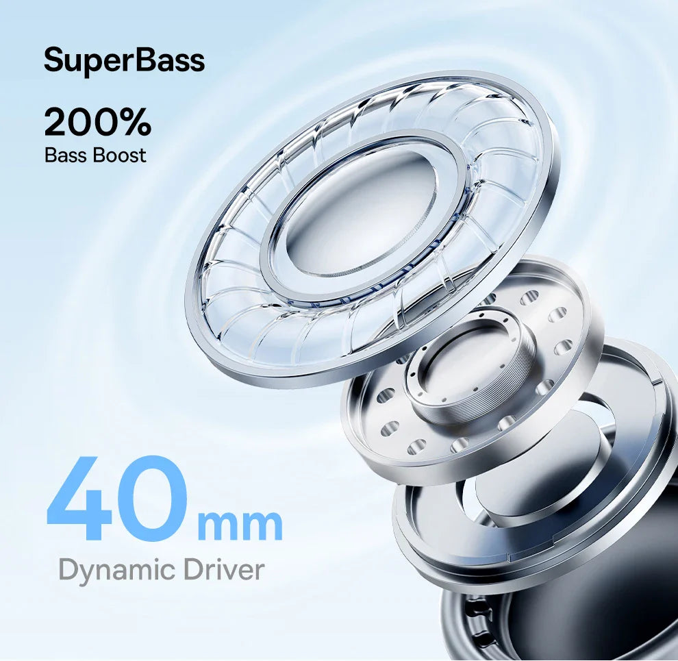 Baseus Wireless Headphones Bluetooth 5.3 HIFI Level Earphone 40mm Driver Foldable Over Ear Headsets 70H Playtime Spatial Audio