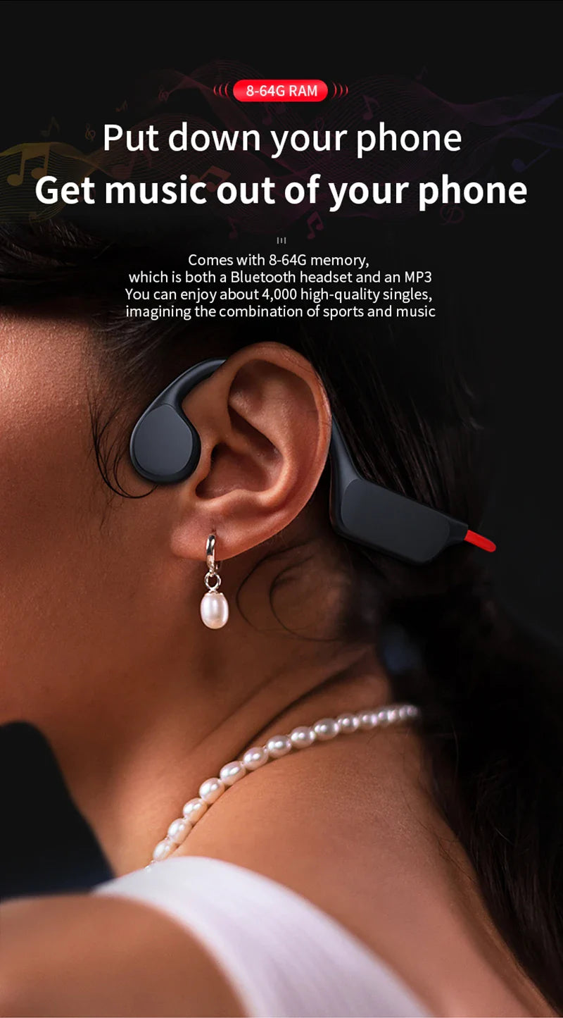 True Bone Conduction Headset IPX8 32GB Bluetooth 5.3 Wireless Swimming Headphone With Microphone Waterproof Exercise Fitness