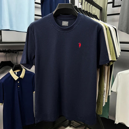 High end silky cotton breathable short sleeve T-shirt men summer designer Paul brand embroidered fashion casual round neck top