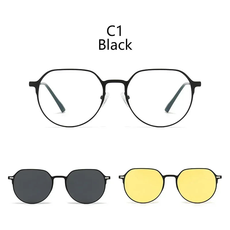 Sunglasses Men Magnetic Clip On Glasses Metal Frame Optical Prescription