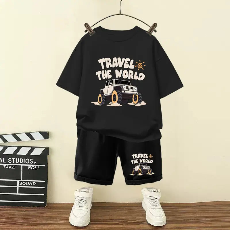 Summer Baby Boy Clothes Set Children Girls Letter Jeep Printed T-shirts and Shorts Suit Kid Short Sleeve Top Bottom 2pcs Outfits