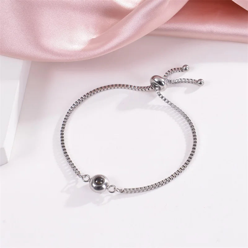 Custom Photo Bracelet Personalized Projection Bracelets with Picture Inside 100 Languages I Love You Stainless Steel Bracelet