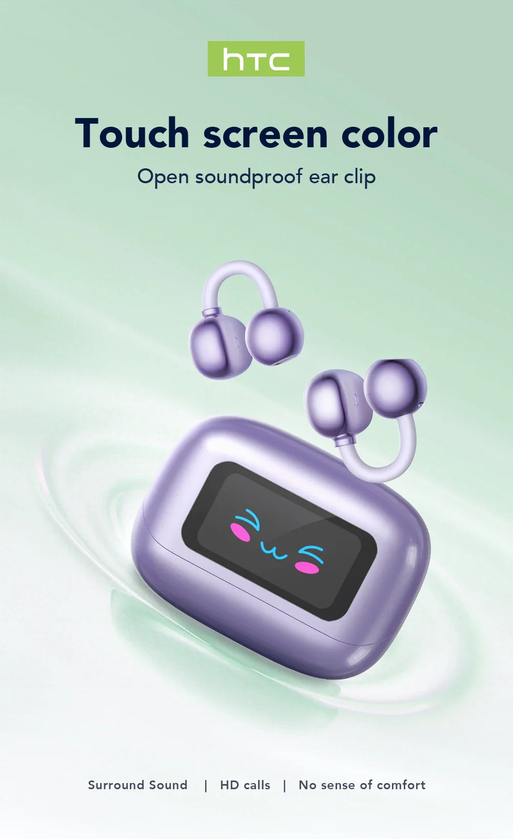 【HTC NE54】 Bluetooth V6.0 Earphones AI Translator LCD Screen Earbuds OWS Ear Clip Headphones Wireless Headphones Noise Reduction