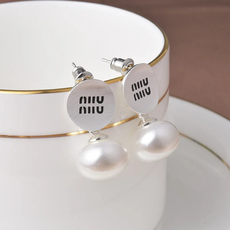 Luxury Brand 18K Gold Plated French Pearl Pendant Earrings, Trendy Women's Jewelry Accessories，Wedding Banquet Anniversary Gift