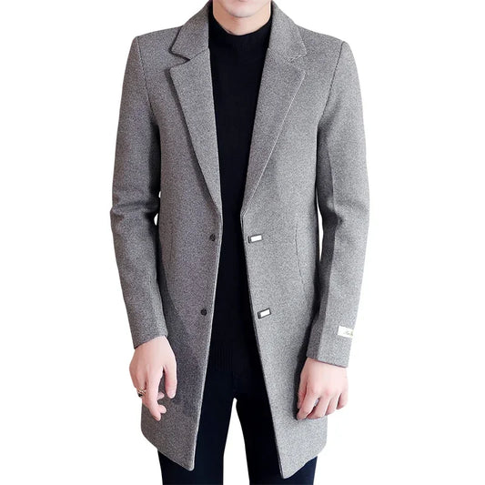 Fashion Men Solid Color Trench Coat / Male Casual Slim Long