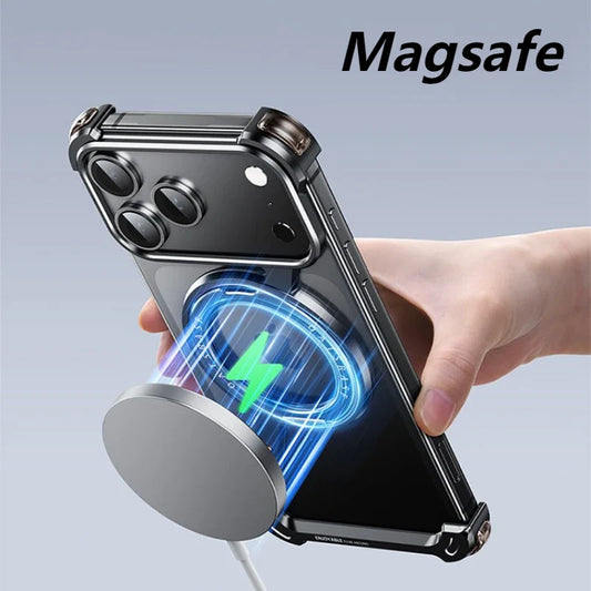 Eary Metal Magnetic Phone Case for iPhone 17 Pro Max/17 Pro/17 Air Magsafe 360°Rotate Stand Frameless Shockproof Protector Cover