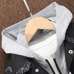 2023 Autumn Winter Big Boy Long Sleeve Zipper Hooded Astronaut Print Coat Fashion Comfortable Children's Top 8 9 10 11 12 Years