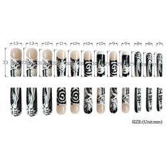 24Pcs Horror Comic Tomie Press on Nails Almond Glossy Black Japanese Anime Nails