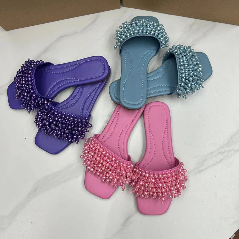 Elegant Woman Shoes Flat Heels Outdoor Street Ladies Slippers