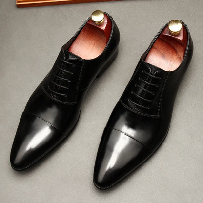 HNXC Pointed Toe Dress Oxford Shoes For Men Wedding Formal Black Brown Man Shoe Business Designer Genuine Leather Men Shoes
