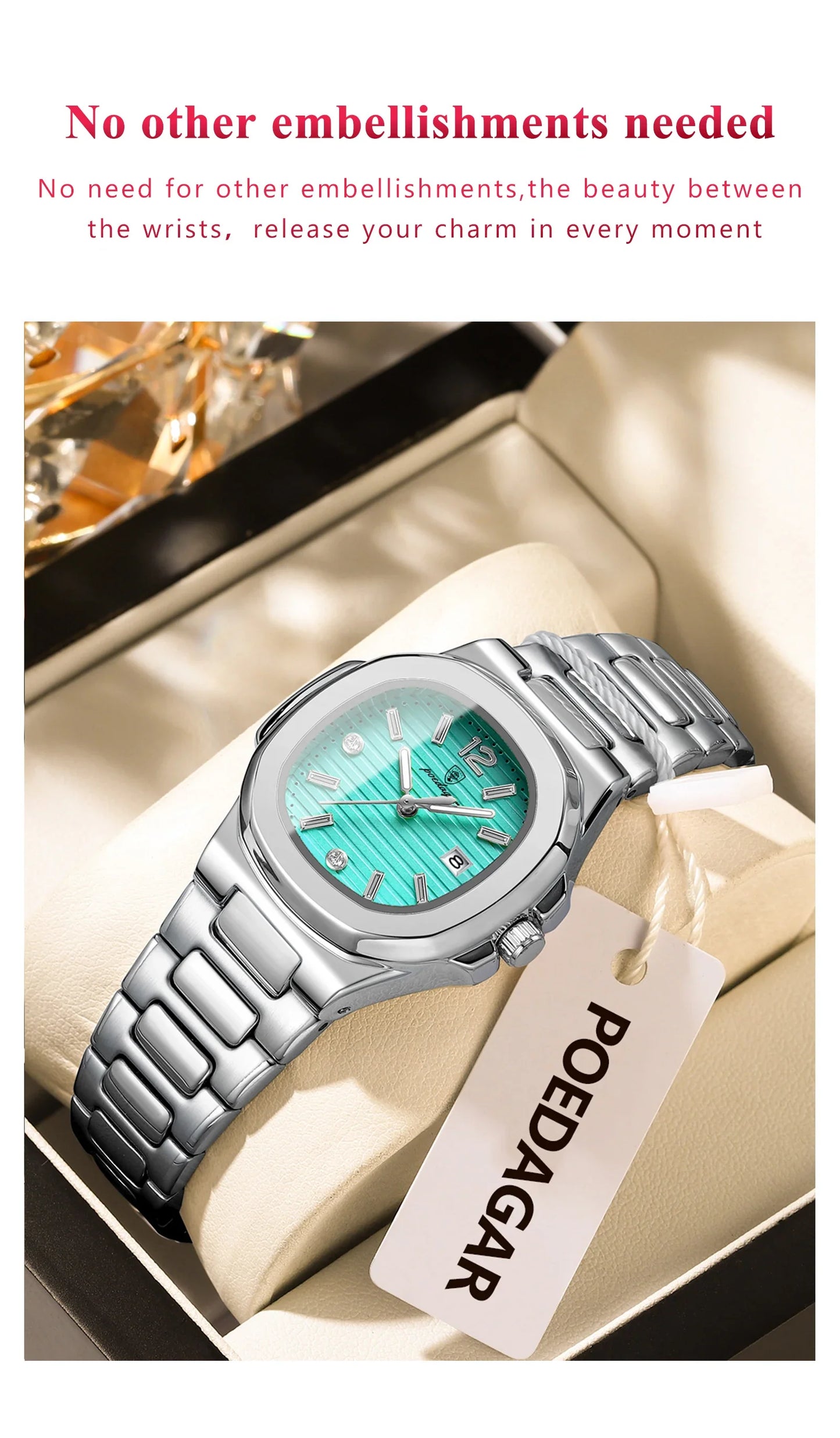 POEDAGAR Square Luxury Ladies Wristwatch Luminous Waterproof Stainless Steel Date Watch For Woman Fashion Quartz Women's Watches