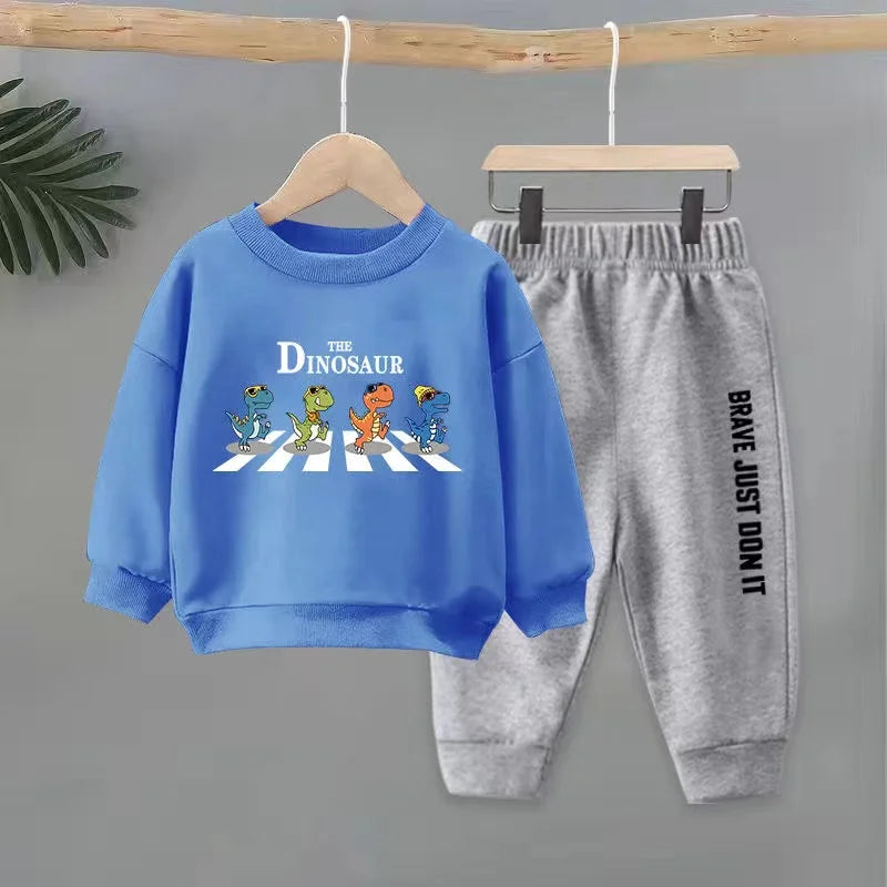 Autumn Baby Girl Clothes Set Children Boys Cartoon Dinosaur Printing Sweatshirt Top and Pants Bottom Two Piece Suit Tracksuit