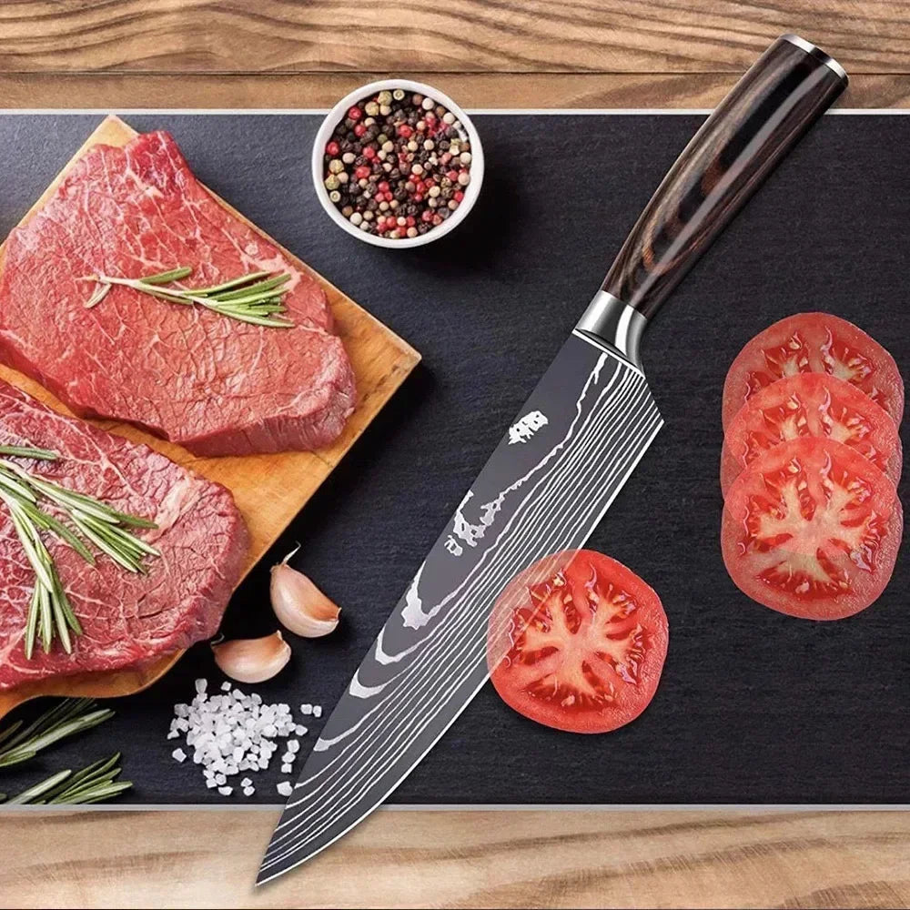 Professional Damascus Kitchen Knives Japanese Santoku Cleaver Slicing Knife Stainless