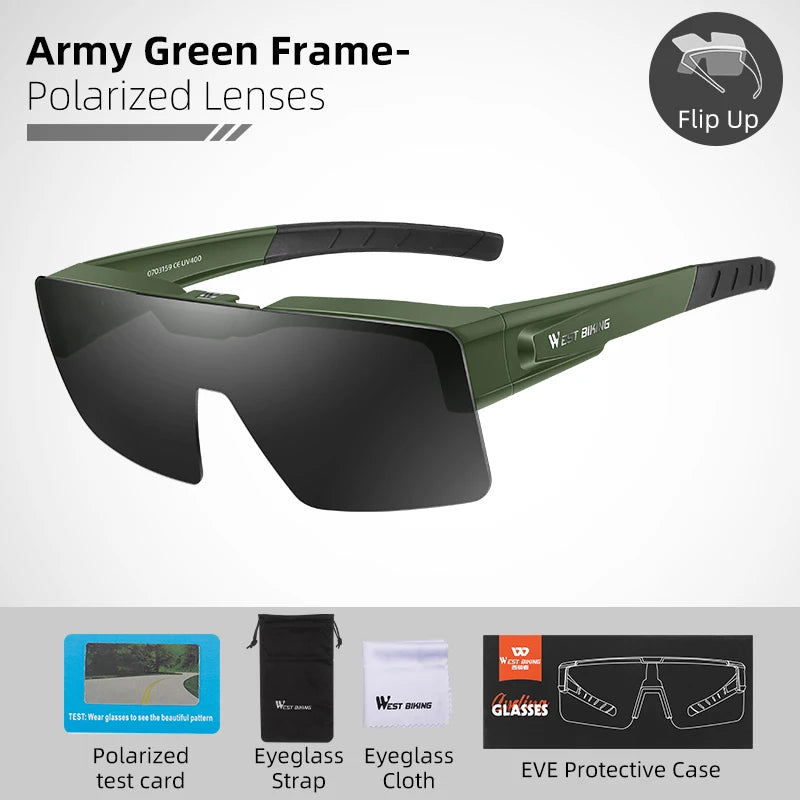 Sunglasses Flip Up Lens Polarized Glasses Fit Over Sunshade MTB Road