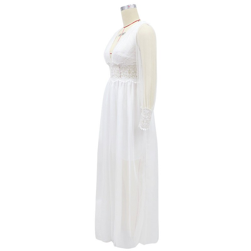 White Bridesmaid Dresses: long-sleeved wedding dress wish long V-neck lace mesh