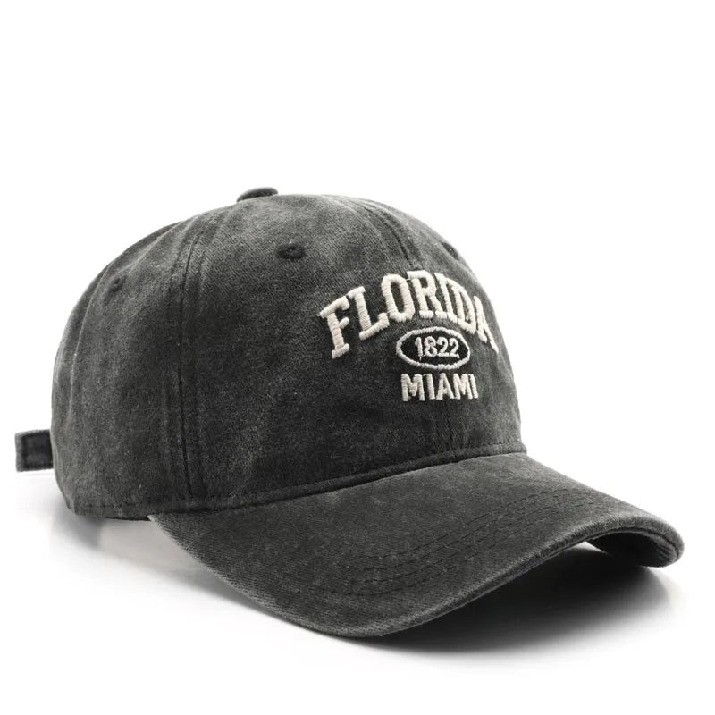Vintage Washed Cowboy Baseball Cap for Men Women FLORIDA Embroidery Sun Cap Casual Snapback Hip Hop Hat Curved Brim Soft Top Hat