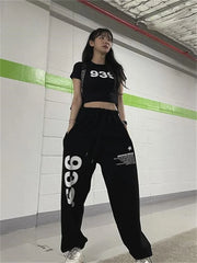 Korean Fashion Letter Print Joggers Sweatpants Women Kpop Streetwear Black