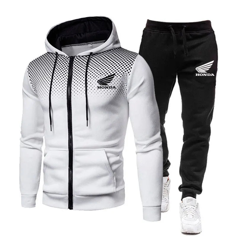 Spring Men's sets Honda logo print fashionable casual outdoor zippered hoodie sweatshirt sport pants for motorcycle enthusiasts