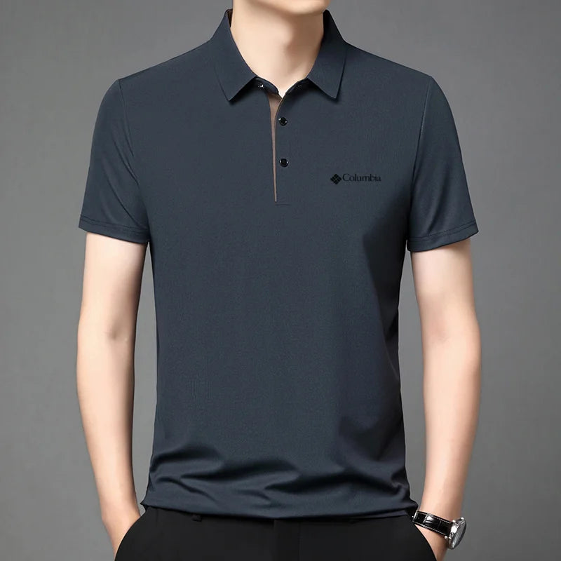High end brand men's letter printed short sleeved polo shirt cool breathable casual business 2025 summer new style lapel T-shirt