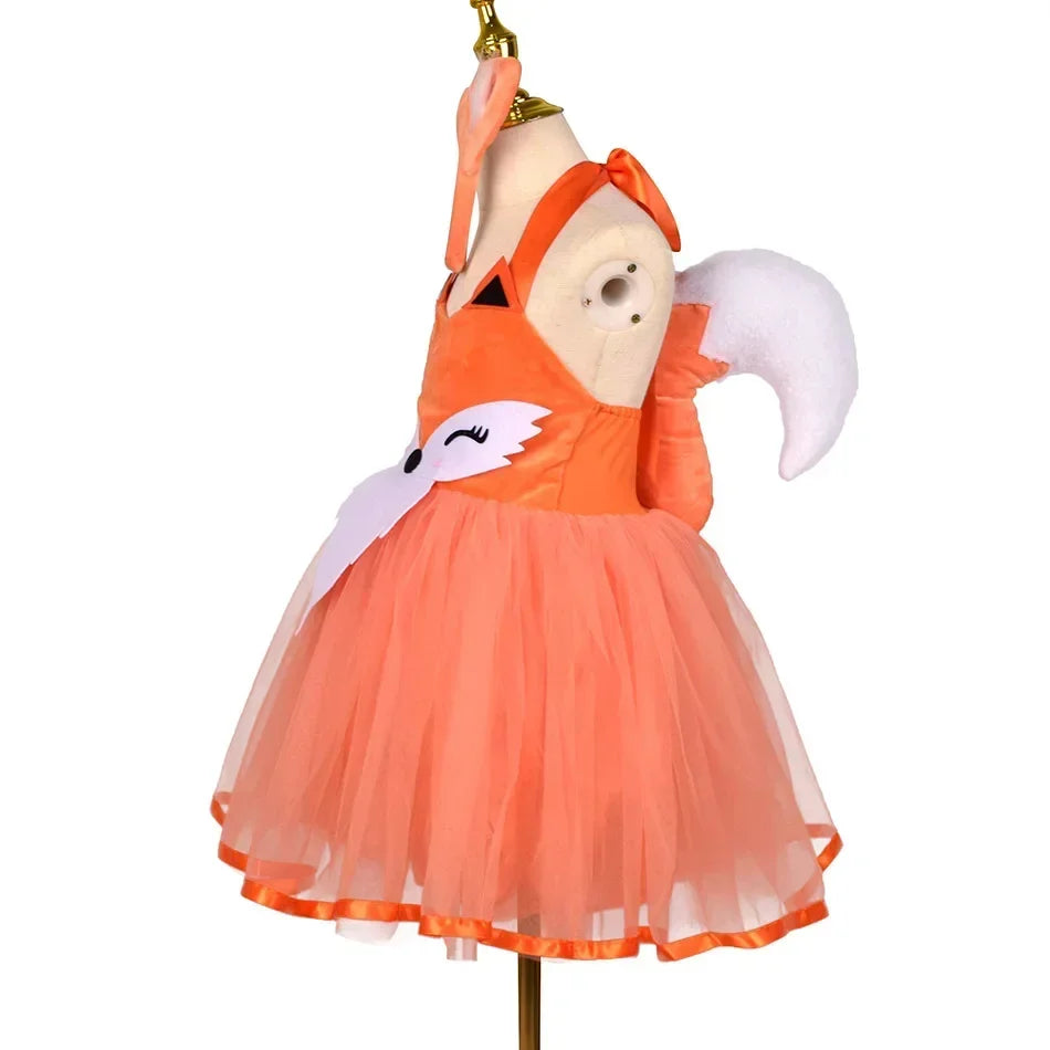 Kids Fox costume Girls Tutu Dress Headwear Tail Animal Girl Zoo Party Dresses Girls Halloween Performance Cosplay Costumes