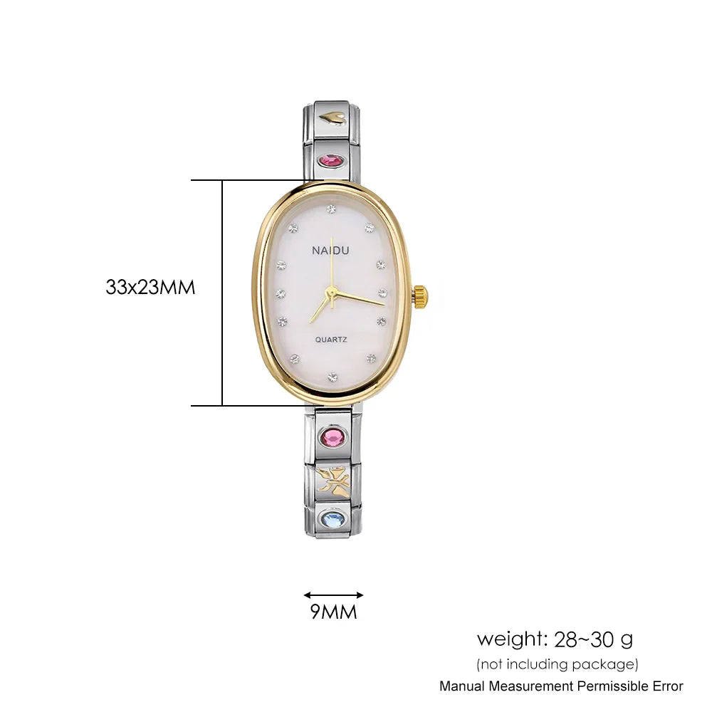 GEMOSA Modern Oval Casual Vintage Design Quartz Watches Women Ladies Stainless Steel Width 9mm Strap Party Birthday Perfect Gift
