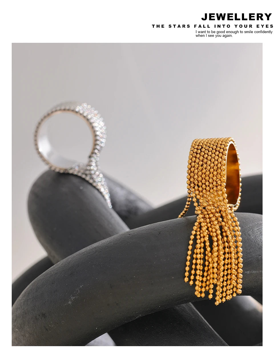 Statement Stainless Steel Chain Tassel Finger Ring Adjustable 18K PVD Plated
