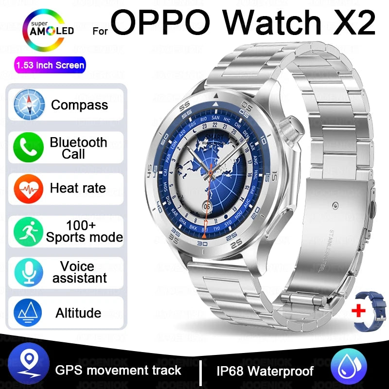 For OPPO Watch X Smart Watch Men High-end Business Men Bluetooth Call IP68 Waterproof Fitness Tracker Smartwatch Man 2025 New