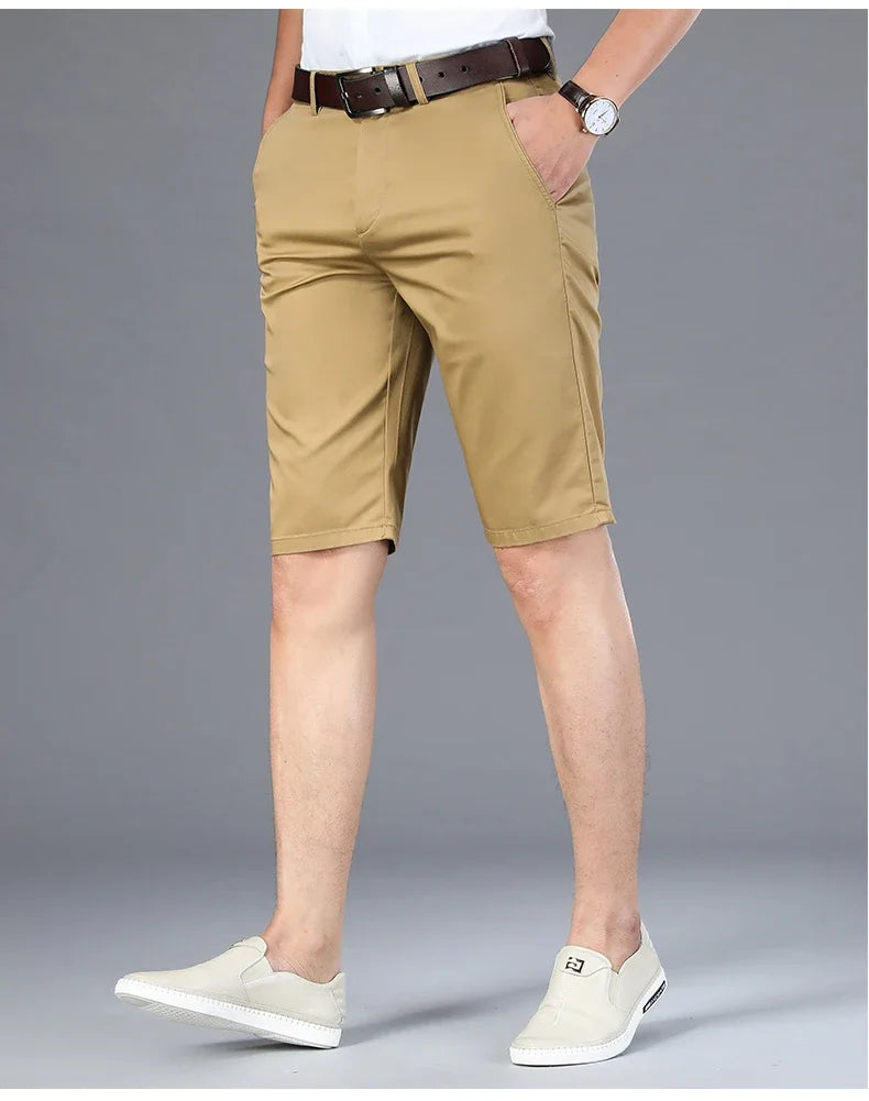 6 Colors Casual Shorts Men Summer New Fashion Business Straight Elastic Thin Short Pants High Quality Male Clothes Khaki Beige