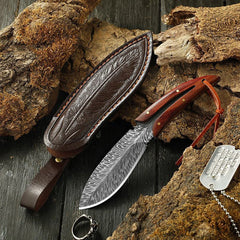 Multi-purpose Feather Pattern Knife With Scabbard Stainless Steel Meat Knife