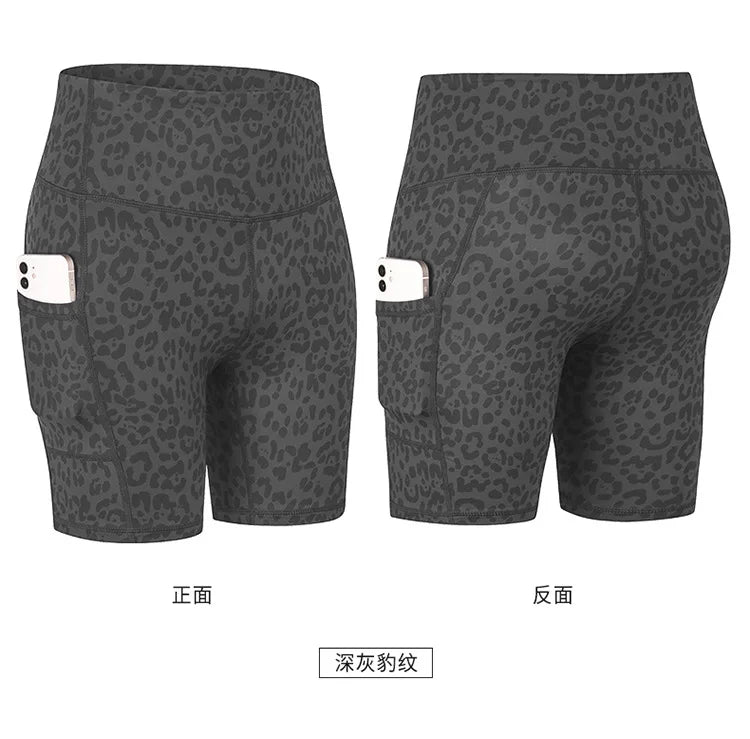 Women's printed nude yoga shorts with pockets skin-friendly tight stretch quick-drying sports fitness hiking running shorts