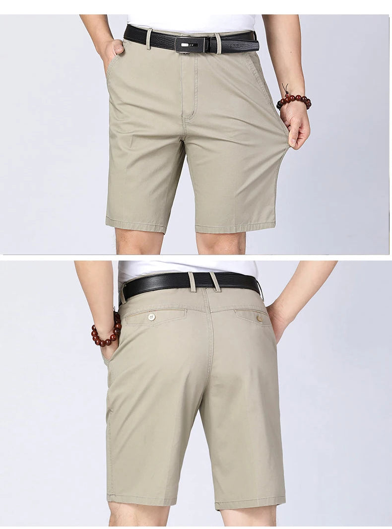 Classic Cotton Board Shorts Knee Length Comfortable Bermuda Shorts Outdoor Beach Shorts Black Khaki