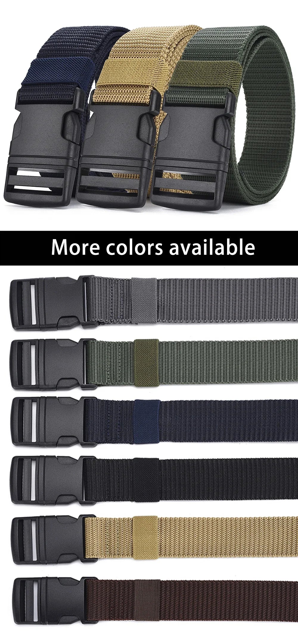 Men's Outdoor Tactical Belt - No Metal Buckle (Plastic), Nylon Canvas Woven, Heavy Duty High Quality Webbing