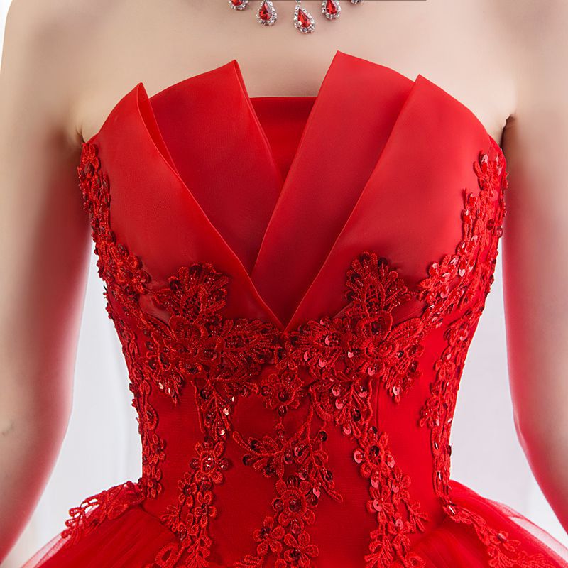 White Bridesmaid Dresses: Wedding Dress Red Bride Princess Dream Bud Tube Top