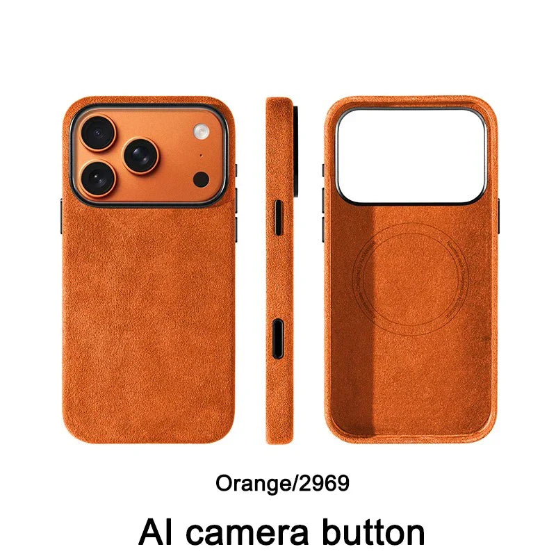 Real Alcantara Magsafe Case for iPhone 17 Pro Max Magnetic Cover with Smart Camera Button Protector Cover for iPhone 17 Pro Max