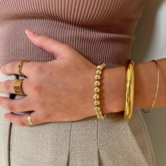 Yhpup 65mm Polished Textured Waterproof Stainless Steel Big Bracelet Bangle Statement Glossy Minimalist Jewelry High Quality