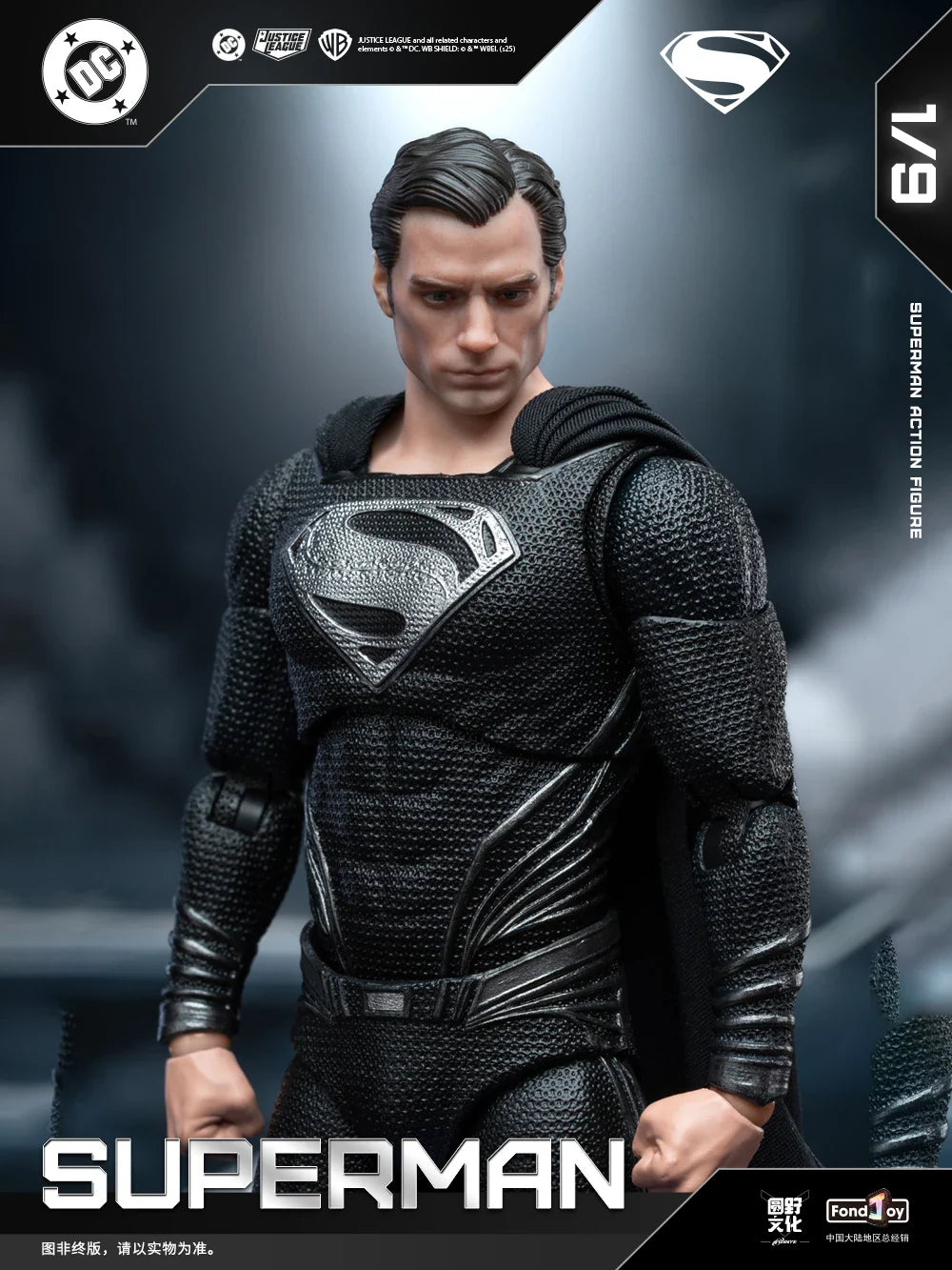 Genuine FondJoy Black Superman 2.0 Action Figure DC Zack Snyder'S Justice League Figures 1/9 Super Man PVC Model Doll Toy Kid