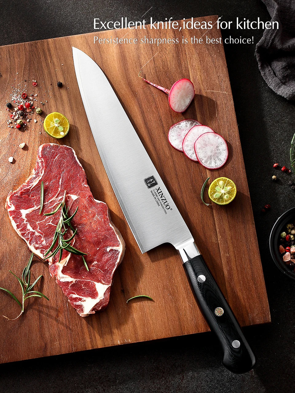 210mm Chef Knife 3 Layer 440C Core Clad Steel Kitchen Knives Stainless Steel