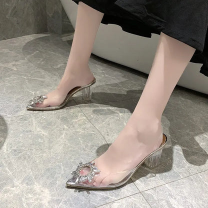 BCEBYL Spring and Autumn Fashion New Sexy Banquet Transparent Comfortable Solid Color Pointed Toe Crystal Ladies High Heels