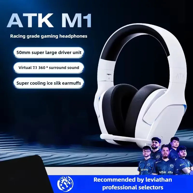 ATK M1 Game Headset Three Mode Wireless Headworn PS5  PC Gaming Headset Microphone Virtual 7.1 Surround Noise Reduction Headset