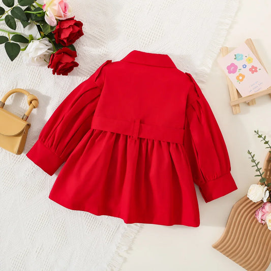 Girls' trench coatspring and autumn clothingmedium length baby girl top westernized Style