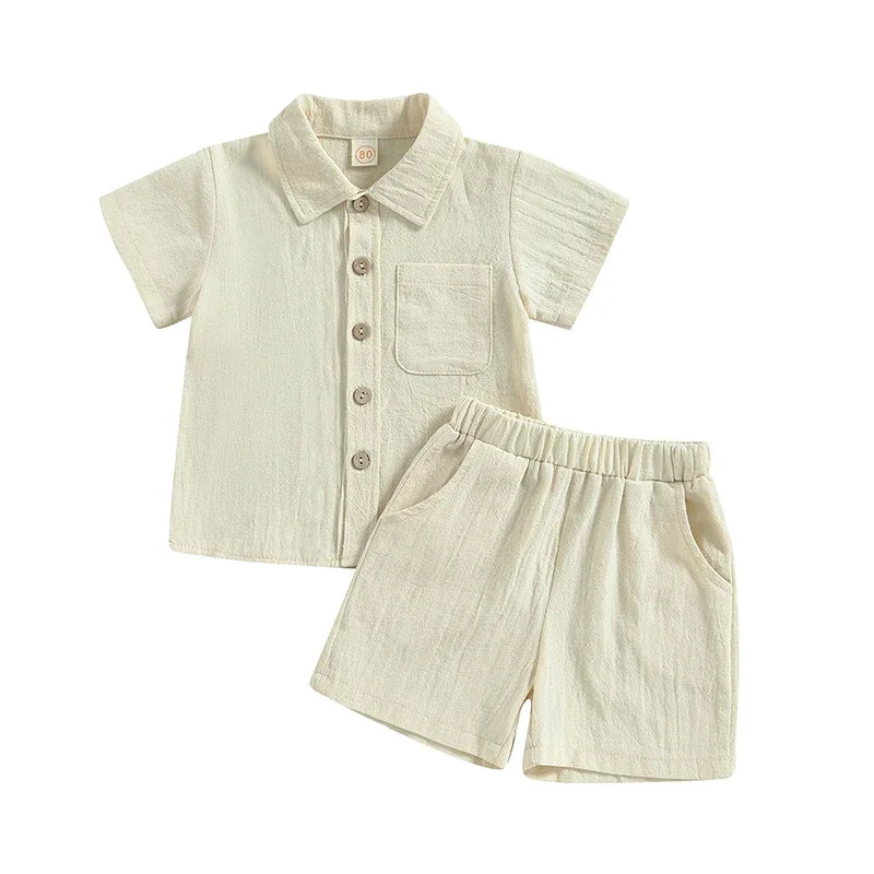 0-4Y Kids Boys Casual Shorts Set Baby Toddler Short Sleeve Buttons Up Shirts + Short Pants Children Summer Clothing Homewear
